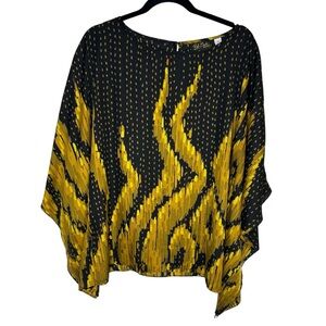 Bob Mackie Artsy Bright colorful Black Yellow Poncho blouse size medium